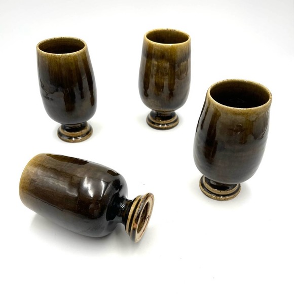 VINTAGE Thai Celadon RARE wine glasses olive green - set of 4 - Picture 12 of 13